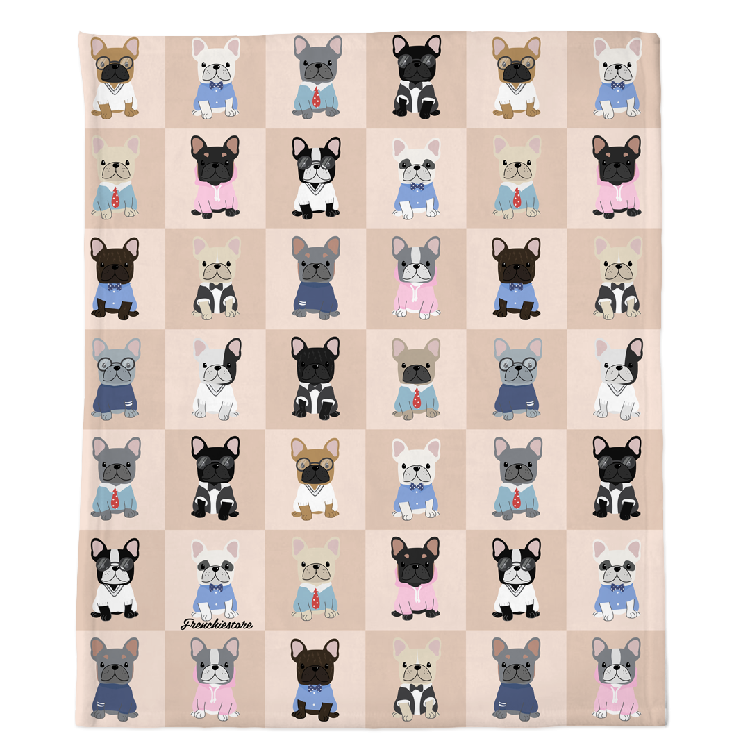 Frenchie Blanket | Preppy French Bulldogs on Tan, Frenchie Dog, French Bulldog pet products